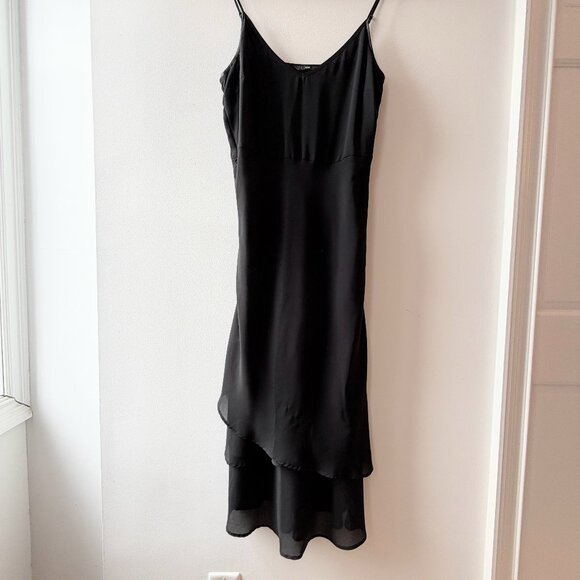 Free shipping! H&M Black Midi Dress 90s Asymmetrical Hem - Size 8 US - Picture 2 of 12